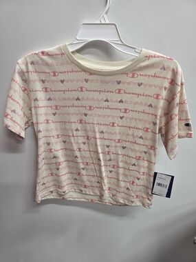 Champion Girls' Pink & Cream Logo Print Short Sleeve Top